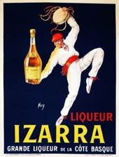 IZARRA LIQUEUR DE LA CÔTE BASQUE AFFICHETTE ORIGINALE ENCADREE 1930 SIGNEE MORY