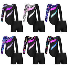 Fille Justaucorps Gymnastique Strass avec Short Ensemble Danse Gym Tenue Costume
