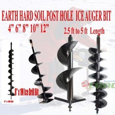 Earth Post Hole Ice Drill Digger Auger Bits Bit 4, 6, 8, 10, 12" @ 32" or 39
