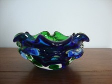 cendrier ou vide poche en verre de murano bleu cobalt et vert