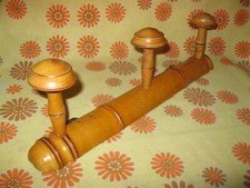 Vintage 50s Ancien VESTIAIRE en BOIS IMITATION BAMBOU PORTE-MANTEAUX 3 PATERES