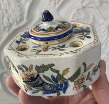 Ancien Encrier Faience Corne