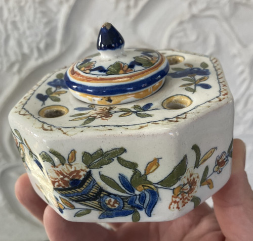 Ancien encrier faience corne - encrier,