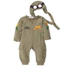 Costume de barboteuse d'avion pour bébé garçon avec chapeau et lunettes