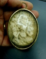 ANCIEN PETIT  RELIQUAIRE VIERGE  PLATRE LAITON VERRE  BOMBE  N°2  