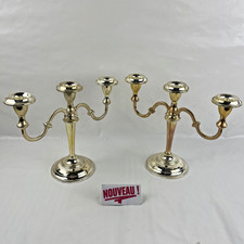 ➜PAIRE DE CHANDELIERS/BOUGEOIRS 3 FEUX candélabres en métal couleur argentée XXè