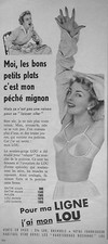 PUBLICITÉ 1956 BONS PETITS PLATS C'EST MON PÉCHÉ MIGNON POUR MA LIGNE J'AI LOU