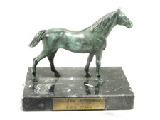🇫🇷 STATUE CHEVAL ANCIENNE SCULPTURE ANMALIERE TROPEE EQUITATION PATINE BRONZE
