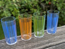 4 verres à jus de fruits vintage motif "code barres"
