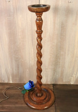 Antique English Oak Wooden Carved Barley Twist Candlestick Pillar Candle Holder