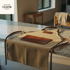 Tablier cuir & canvas vert Ombelle Maison Tanör Paris – Unisexe –