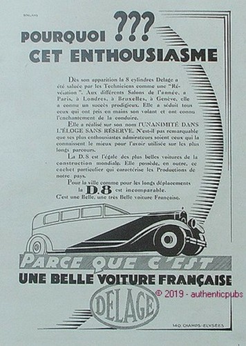 Publicite delage voiture - publicite, la