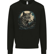 Sweat À Capuche Tribal Loup Avec La Lune Loup-Garou Lycan Pour Hommes
