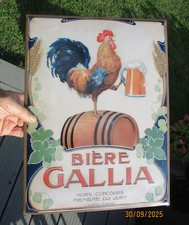 30x40cm ANCIENNE PLAQUE LITHOGRAPHIE TOLE COQ BIERE GALLIA Cartexpo Editions