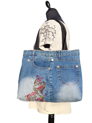 Sac cabas jean - jean, brodé
