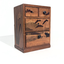 Cabinet marqueterie bois mont fuji epoque Meiji 1900 era gallé art nouveau