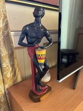 Plâtre Ancien Des Années 40 Personnage Africain Hauteur 48 Cm