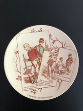 ancienne assiette sérigraphiée colorisée SARREGUEMINES " chasse au sanglier"