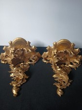 Paire de consoles murales italiennes en bois sculpté 29 cm/ 29 cm