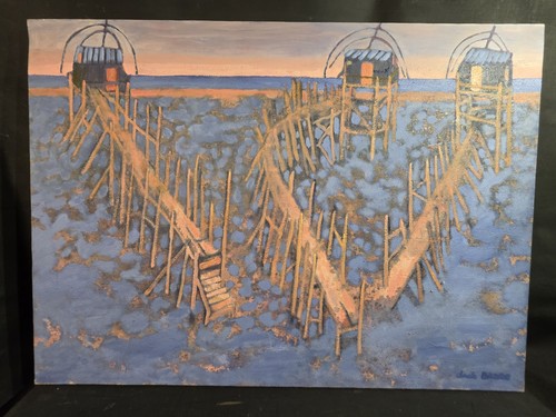 Tableau huile bord mer - tableau, de
