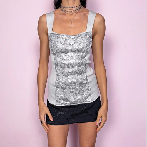 Vintage gray top cotton ribbed - vintage,