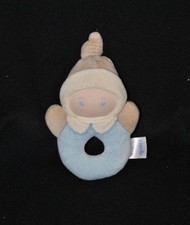 Peluche doudou lutin poupon COROLLE bleu beige brun bonnet grelot 15 cm TTBE