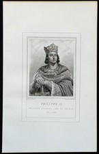 1850ca - Portrait de Philippe II Auguste - Roi de France - Capétiens - Gravure