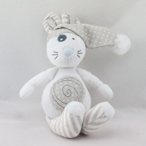 Doudou lapin blanc beige - , rayé