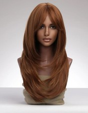 Perruque Synthétique Rousse Longue Lisse Wig Femme Avec Frange +1 Bonnet