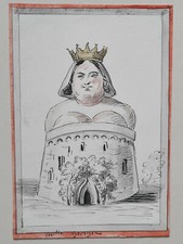 CHARGES MADEMOISELLE GEORGES Tour Nesle DESSIN PLUME Aquarelle GRANDVILLE XIX°