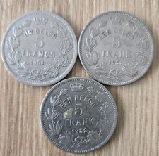 Lot 137 Belgique,3 X  5 Francs-1 Belga ( légende française & Belge) 1931 , 1932 