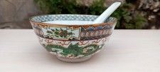 Beau bol en porcelaine chinoise peinte à la main motifs dragons avec cuillère