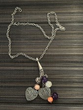 chaine longue et gros pendentif breloques, argent 925, vintage