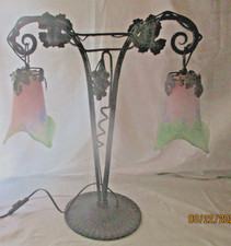 GRANDE  LAMPE ART DECO EN  FER FORGÉ  2 TULIPES PATE DE VERRE LE VERRE FRANCAIS