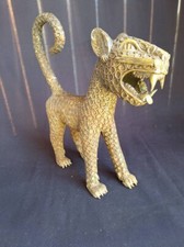 Ancienne Statue Du Guépard en Bronze Bénin Art Tribal Ethnique Africain