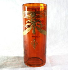 BACCARAT  Vase hexagonal orange à décor émaillé doré XIX SCN25BAC002