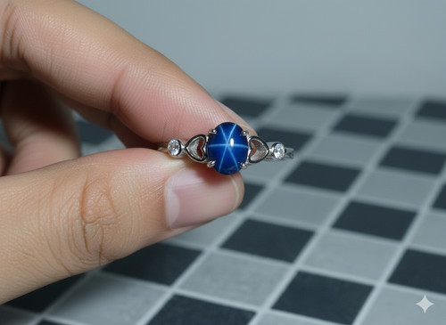 Bague saphir étoile bleue