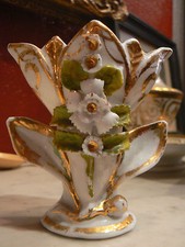 ancien vase eglise mariée cornet porcelaine de paris doré decor floral