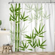Rideau Douche Bambou Rideau de Douche Zen Spa Feuilles Vert Motif Rideaux de ...