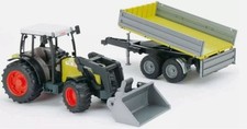 BRUDER - Tracteur avec chargeur et remorque de couleur verte et grise - CLAAS...