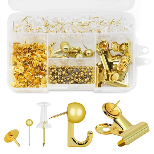 Gold push pins set - push, set,