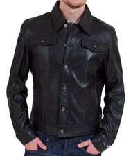 Veste camionneur en cuir noir