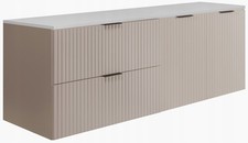 Meuble sous-lavabo suspendu FLOW 140 cm façade rainurée beige