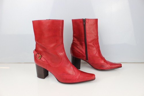 Bottines cuir rouge - cuir, san