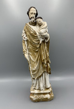 Statue ancienne religieuse – Saint Joseph et l’Enfant Jésus plâtre polychrome