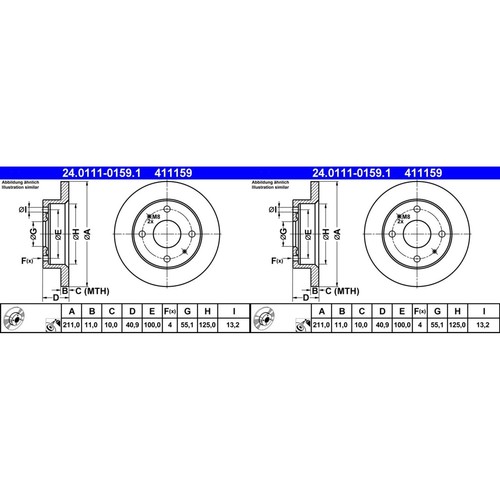 Ate disques 211mm plein - 2x,