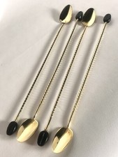 4 Longues Cuillères à Mazagran Vintage Métal Doré Bouts Grain De Café Ancienne