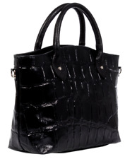 Sac à main forme cabas en cuir véritable façon croco