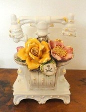 Figurine Capodimonte Vecchio Téléphone en Porcelaine Avec Fleurs Bibelot 30cm
