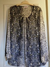 Blouse manches longues à motifs Weinberg couleur beige, bleu nuit, état neuf T52